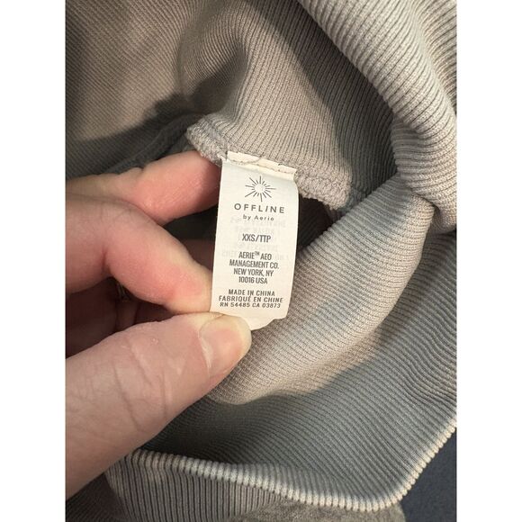 Aerie Offline Moto Light Gray leggings ribbed denim design XXS high waist capri - Picture 13 of 13